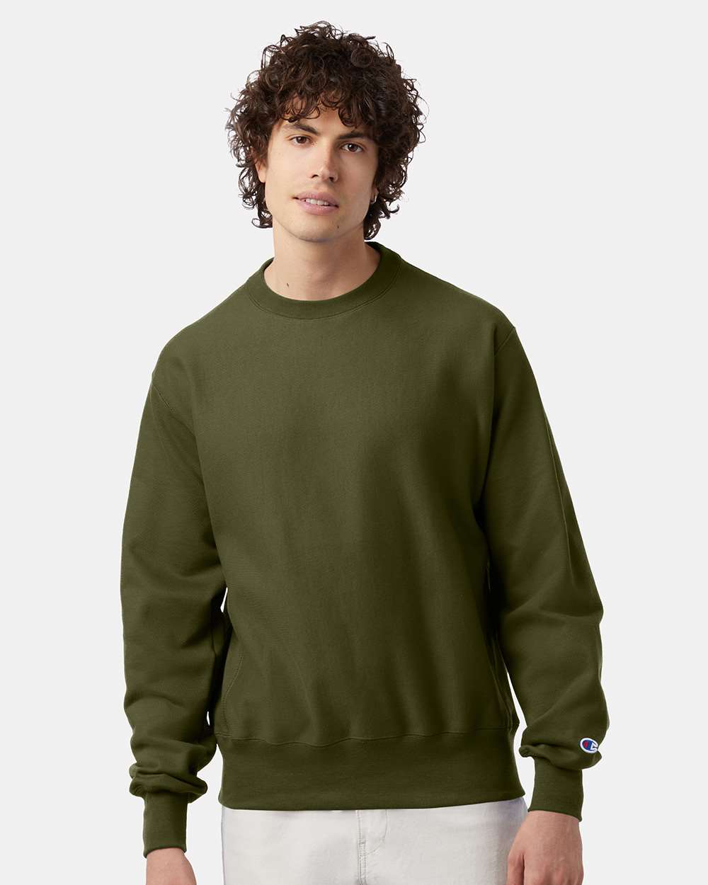 Unisex Reverse Weave® Crewneck Sweatshirt - OnModelFront - B20384643 - Fresh Olive