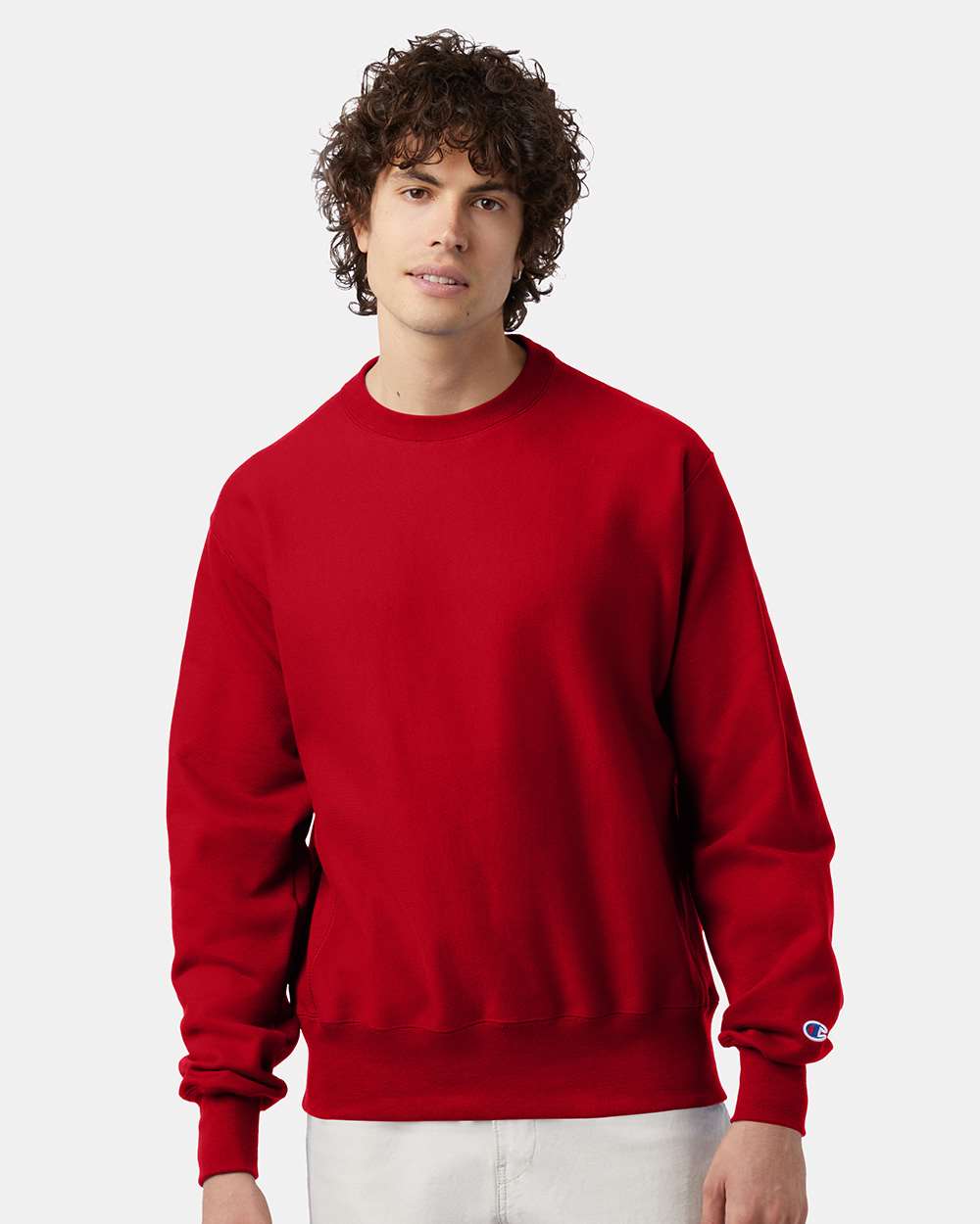 Unisex Reverse Weave® Crewneck Sweatshirt - OnModelFront - B20384703 - Scarlet