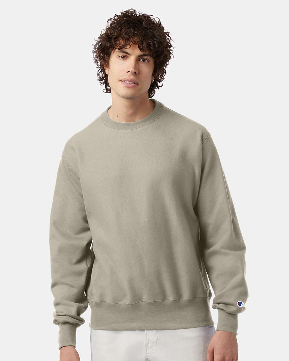 Unisex Reverse Weave® Crewneck Sweatshirt - OnModelFront - B20384733 - Sand