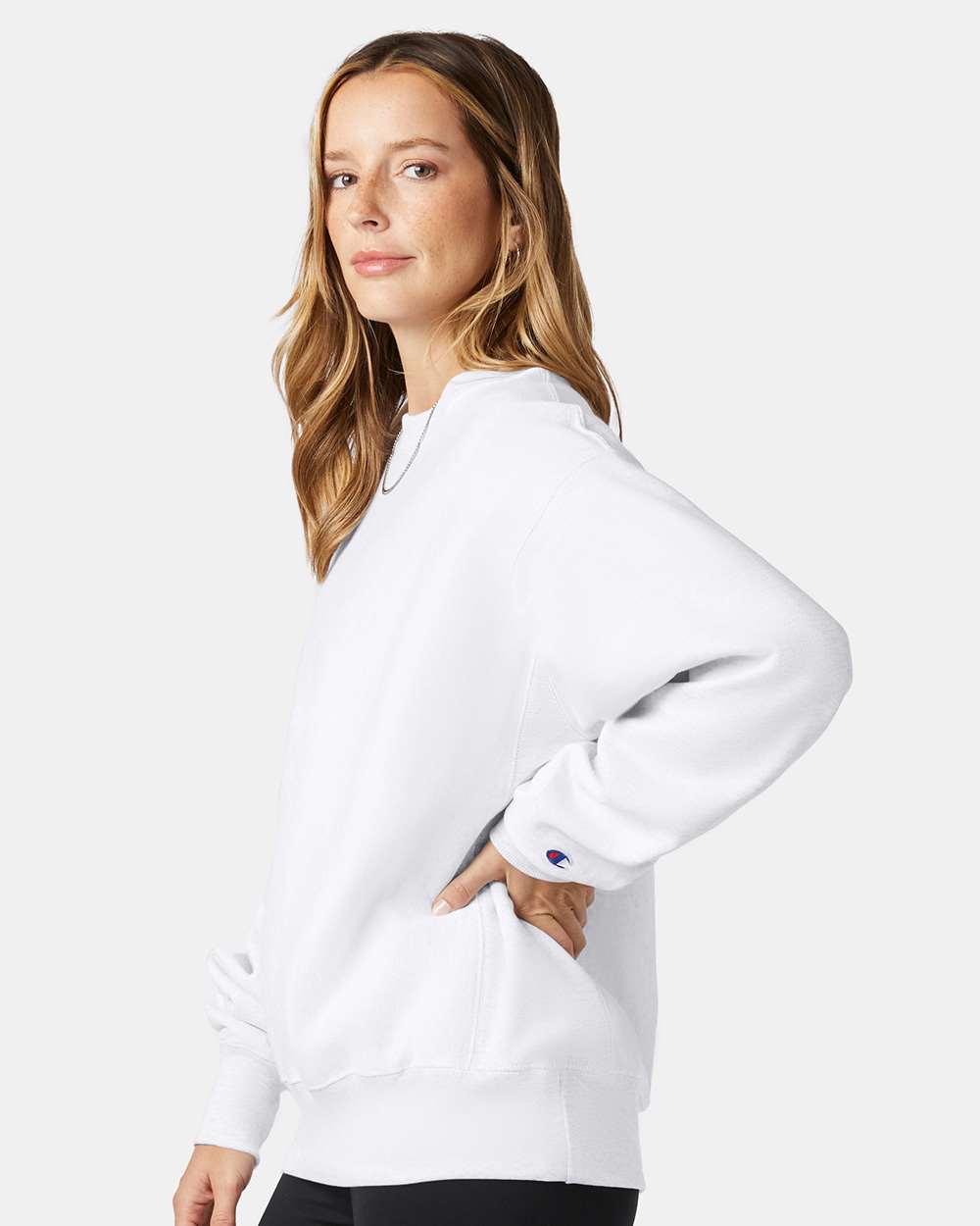 Unisex Reverse Weave® Crewneck Sweatshirt - OnModelSide - B20384003 - White
