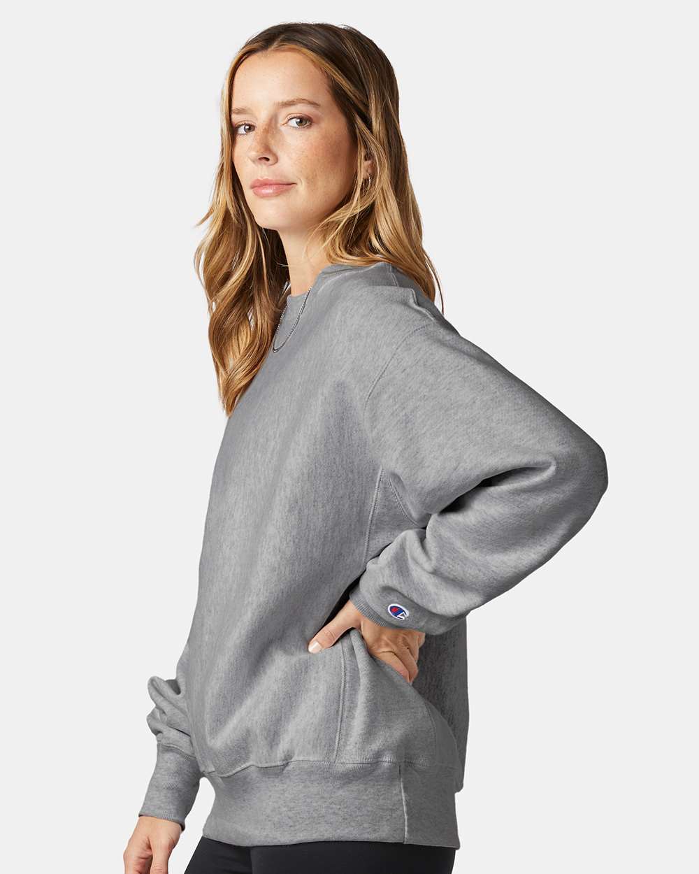 Unisex Reverse Weave® Crewneck Sweatshirt - OnModelSide - B20384133 - Oxford Grey