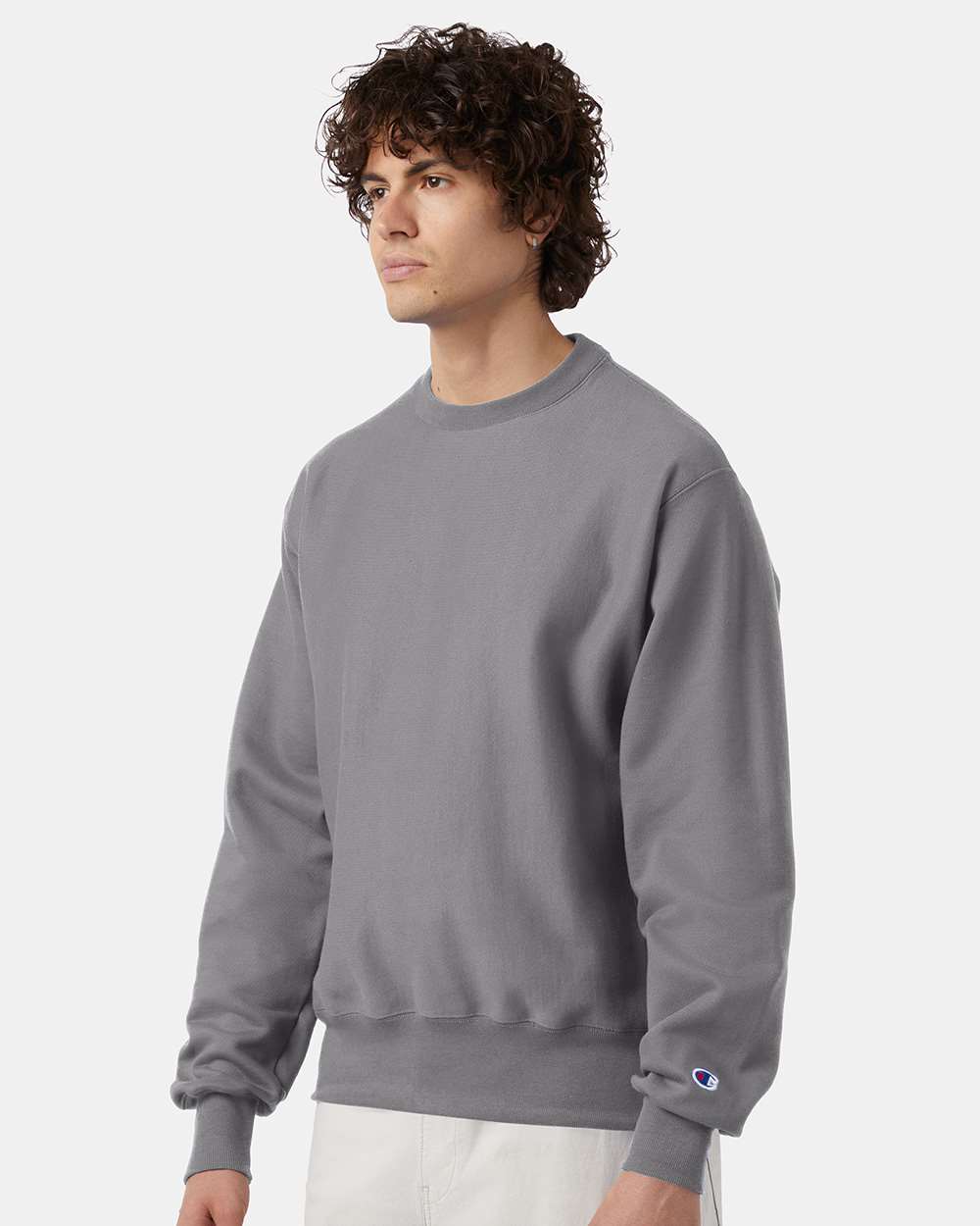 Unisex Reverse Weave® Crewneck Sweatshirt - OnModelSide - B20384143 - Stone Grey