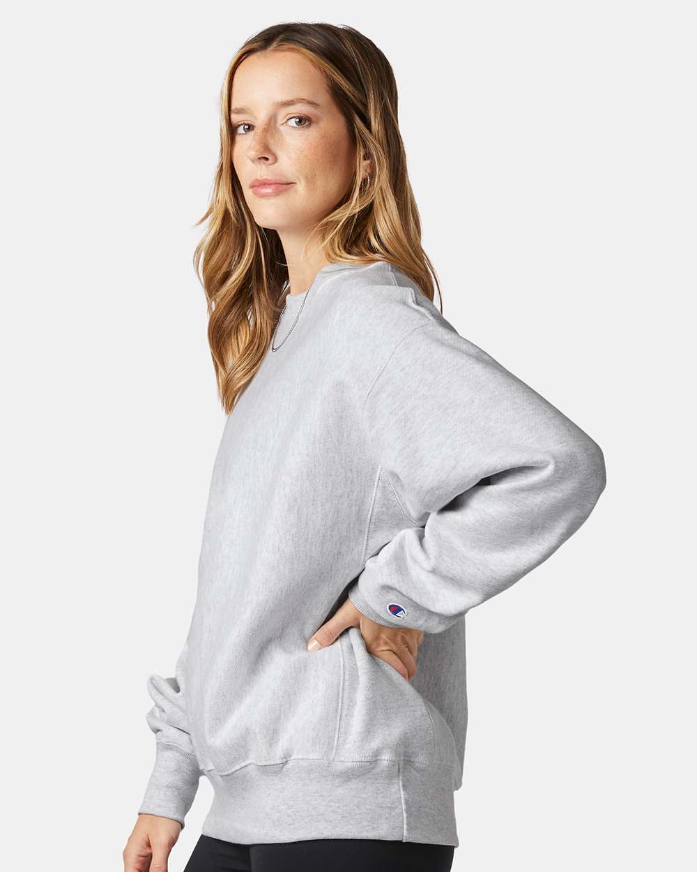 Unisex Reverse Weave® Crewneck Sweatshirt - OnModelSide - B20384353 - Silver Grey