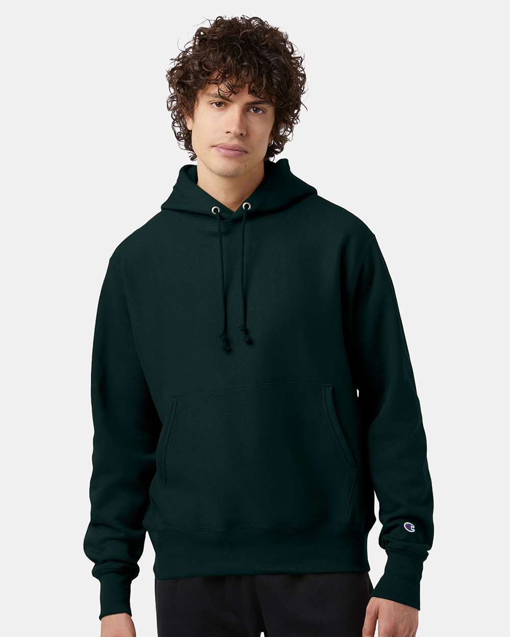Unisex Reverse Weave® Hooded Sweatshirt - OnModelFront - B20484193 - Dark Green