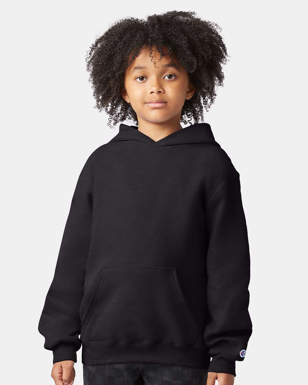 Youth Powerblend® Hooded Sweatshirt - OnModelFront - B32084503 - Black