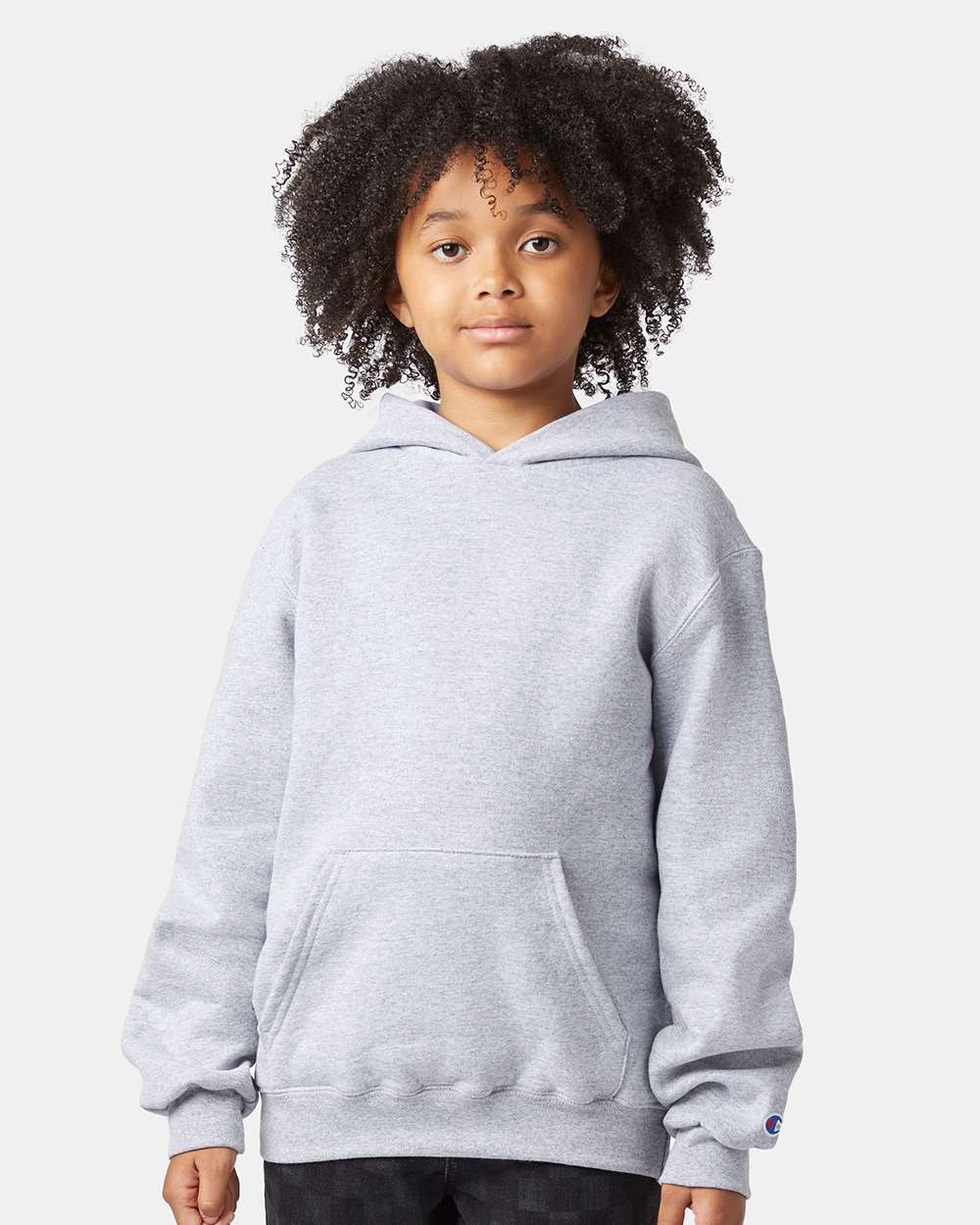 Youth Powerblend® Hooded Sweatshirt - OnModelFront - B32084583 - Light Steel