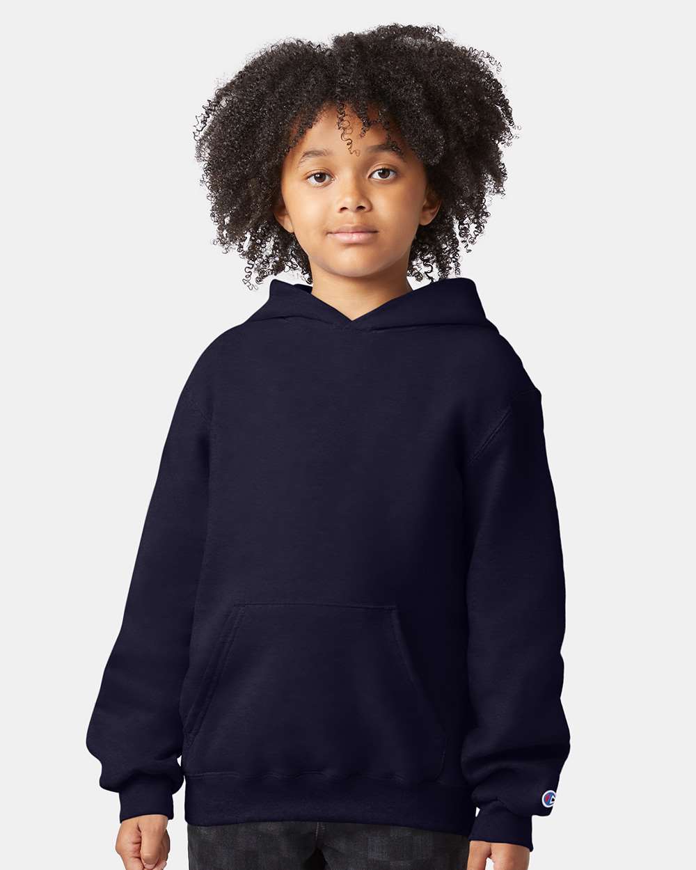 Youth Powerblend® Hooded Sweatshirt - OnModelFront - B32084653 - Navy