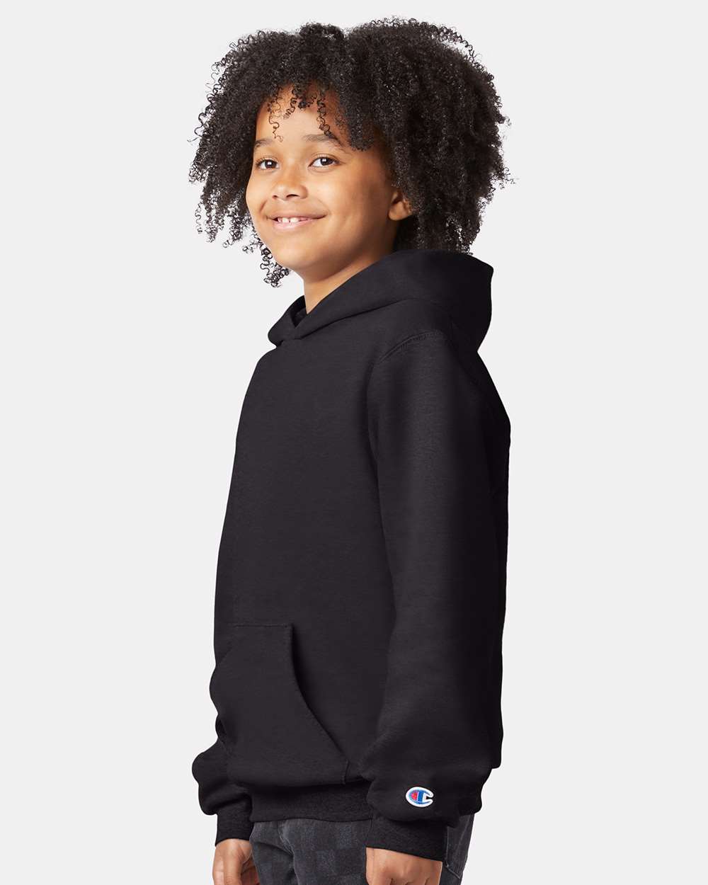 Youth Powerblend® Hooded Sweatshirt - OnModelSide - B32084503 - Black