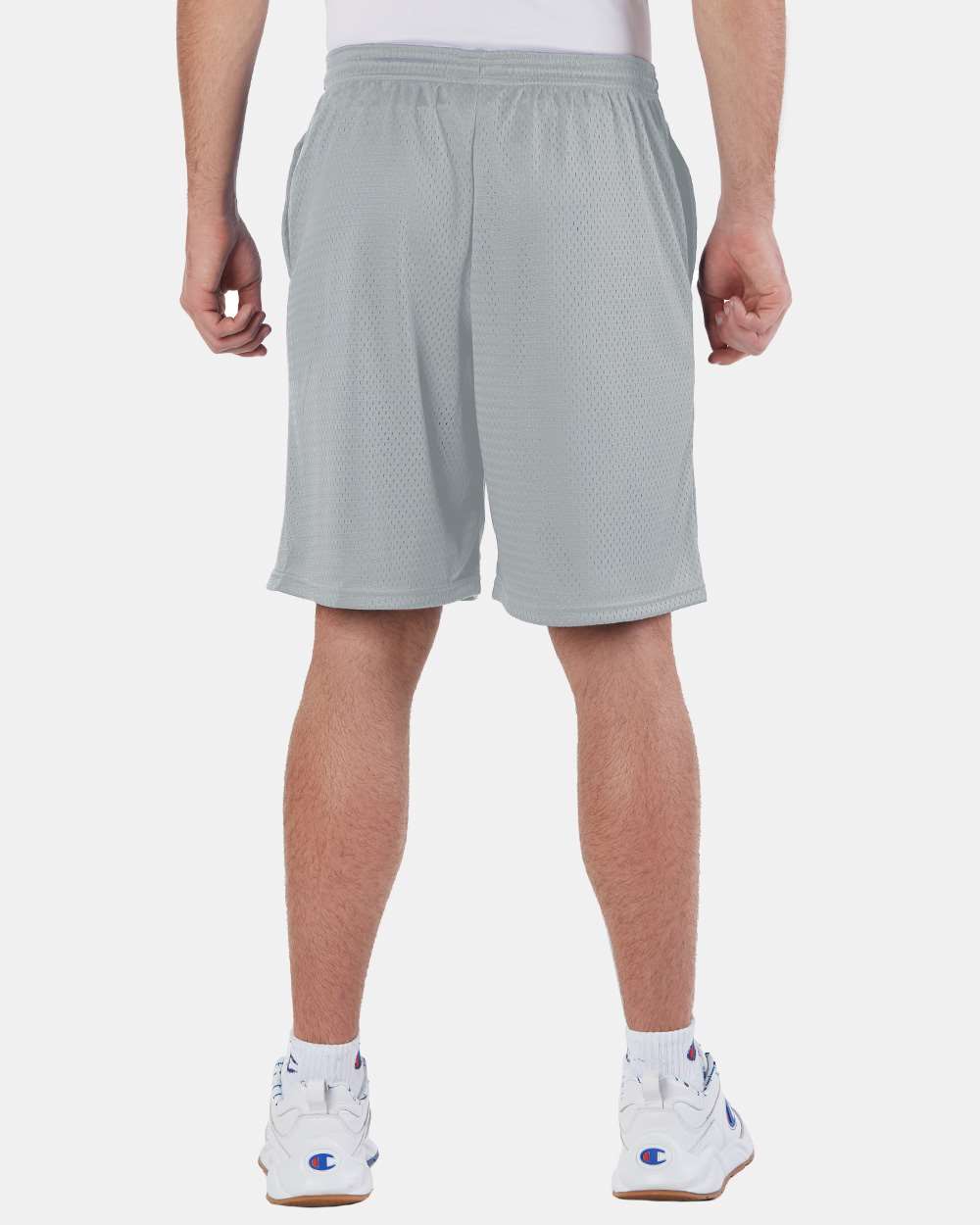 Men's Polyester Mesh 9" Shorts with Pockets - OnModelBack - B09084583 - Athletic Grey