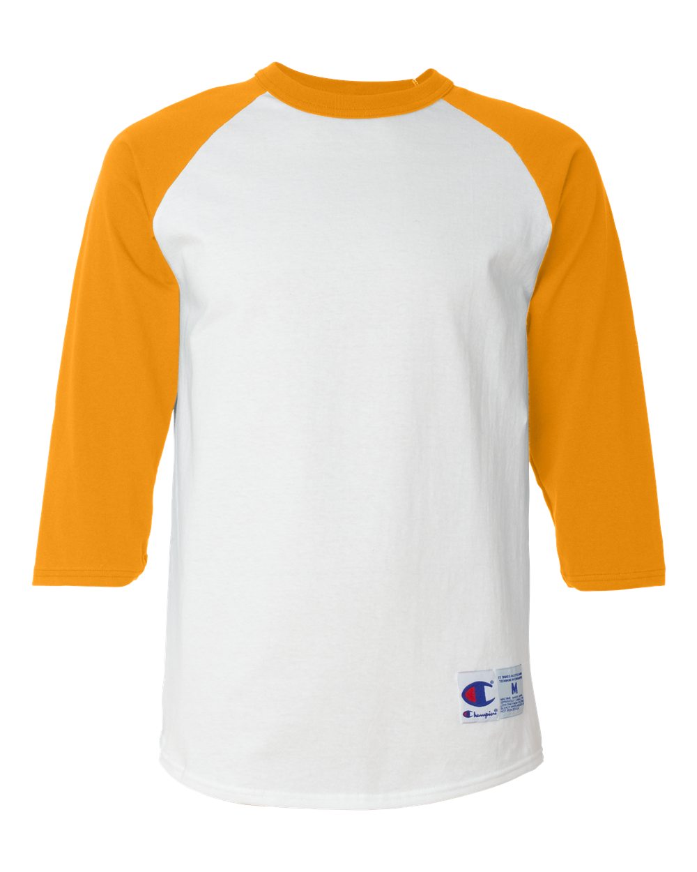 Unisex Raglan Sleeve Baseball T-Shirt - Front - B04884123 - White/ Gold