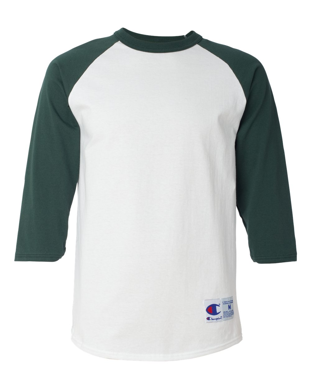 Unisex Raglan Sleeve Baseball T-Shirt - Front - B04884193 - White/ Dark Green