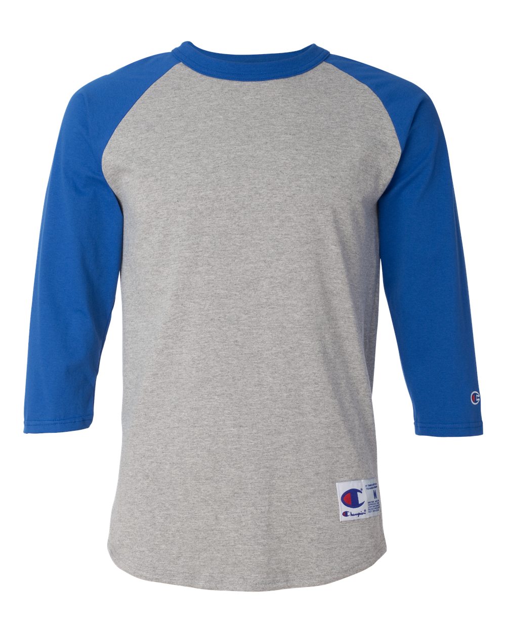Unisex Raglan Sleeve Baseball T-Shirt - Front - B04884383 - Oxford Grey/ Team Blue