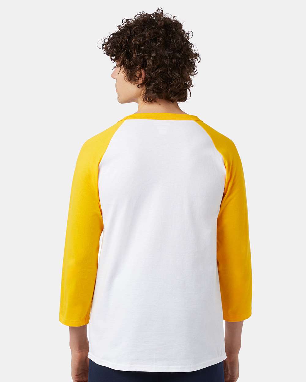 Unisex Raglan Sleeve Baseball T-Shirt - OnModelBack - B04884123 - White/ Gold