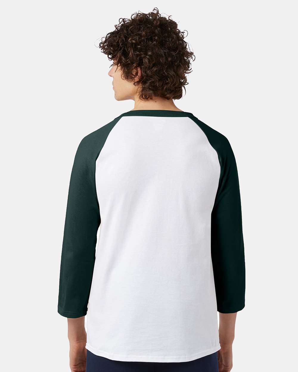 Unisex Raglan Sleeve Baseball T-Shirt - OnModelBack - B04884193 - White/ Dark Green