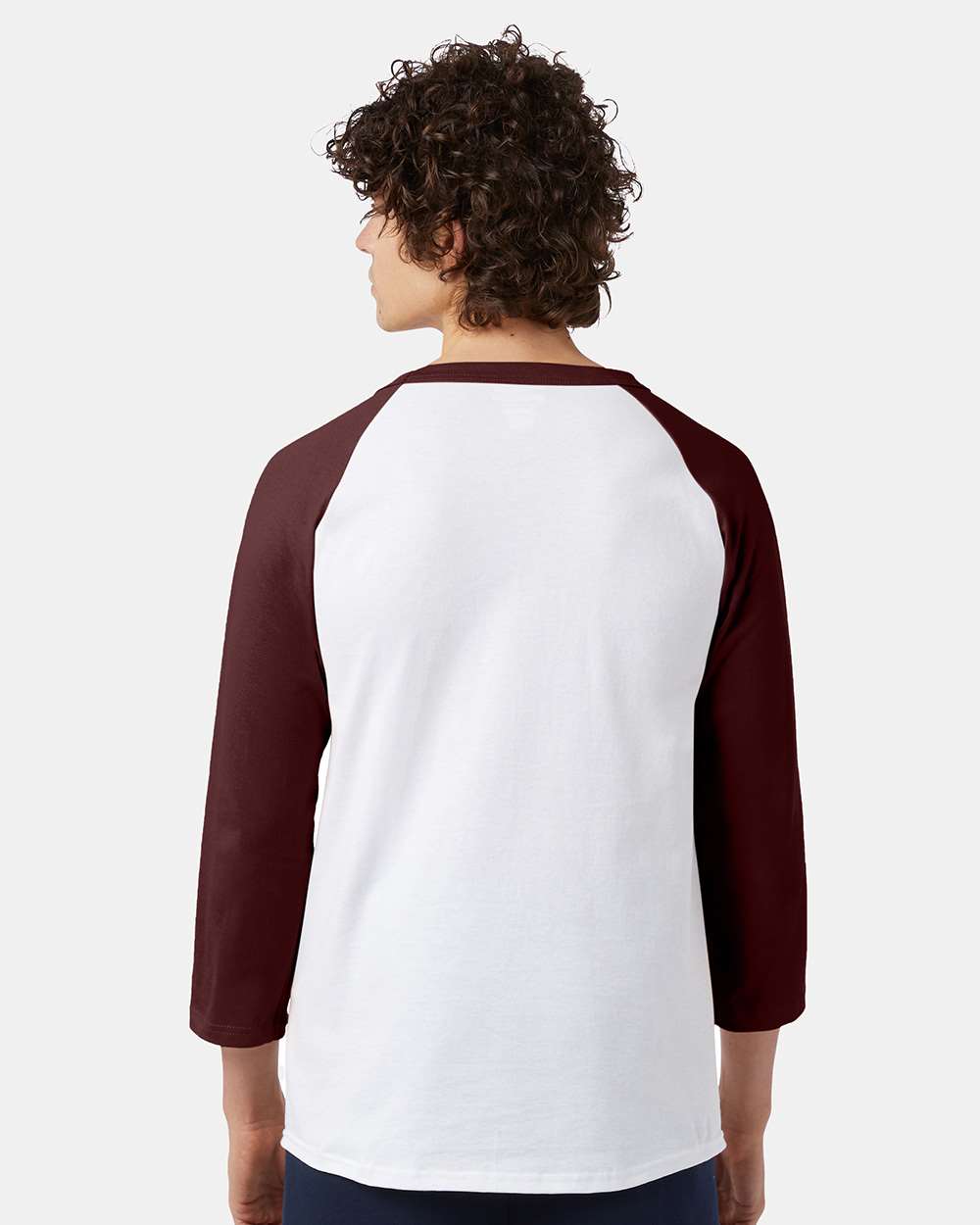 Unisex Raglan Sleeve Baseball T-Shirt - OnModelBack - B04884533 - White/ Maroon