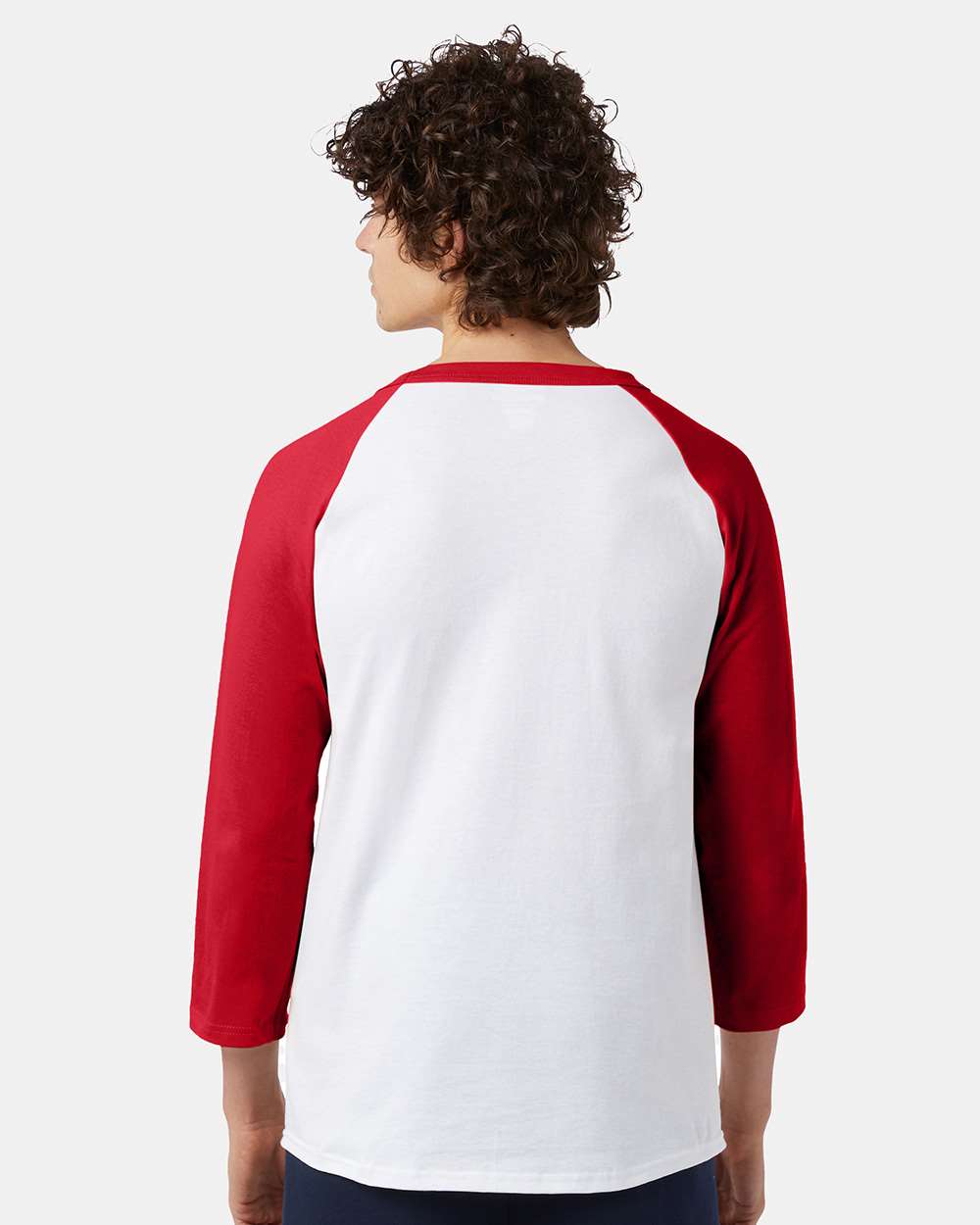 Unisex Raglan Sleeve Baseball T-Shirt - OnModelBack - B04884713 - White/ Scarlet