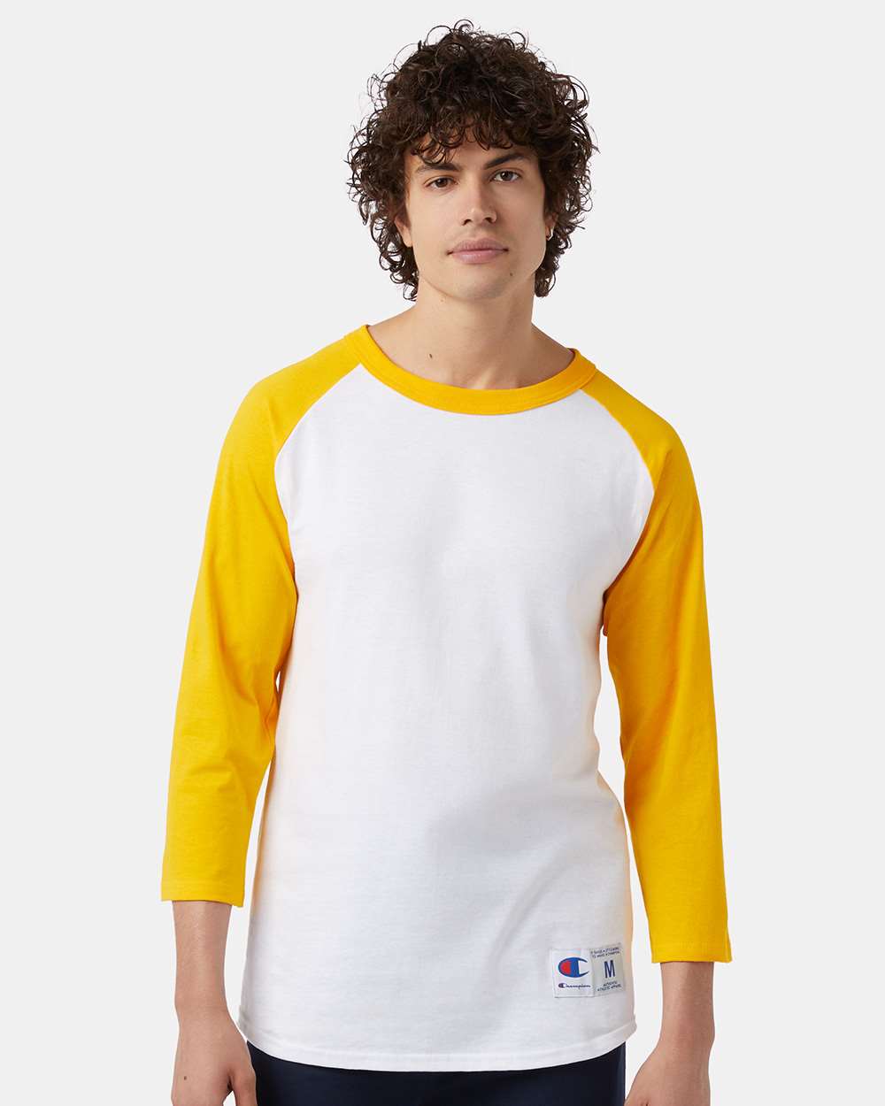 Unisex Raglan Sleeve Baseball T-Shirt - OnModelFront - B04884123 - White/ Gold