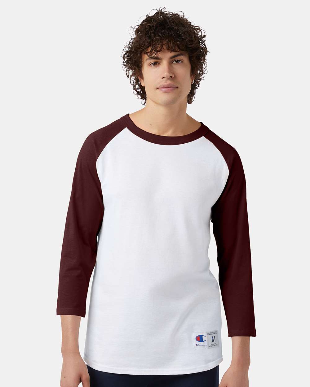 Unisex Raglan Sleeve Baseball T-Shirt - OnModelFront - B04884533 - White/ Maroon