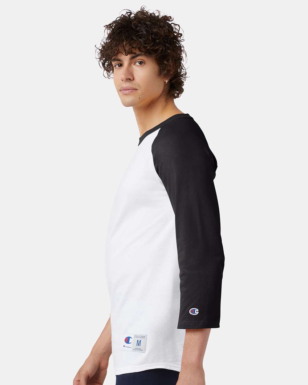 Unisex Raglan Sleeve Baseball T-Shirt - OnModelSide - B04884003 - White/ Black