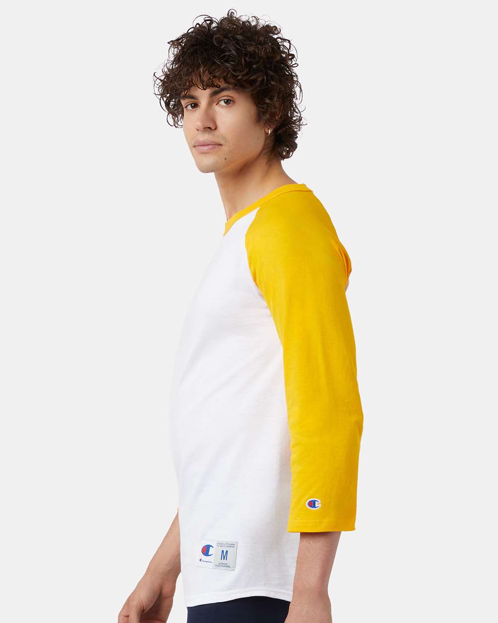Unisex Raglan Sleeve Baseball T-Shirt - OnModelSide - B04884123 - White/ Gold