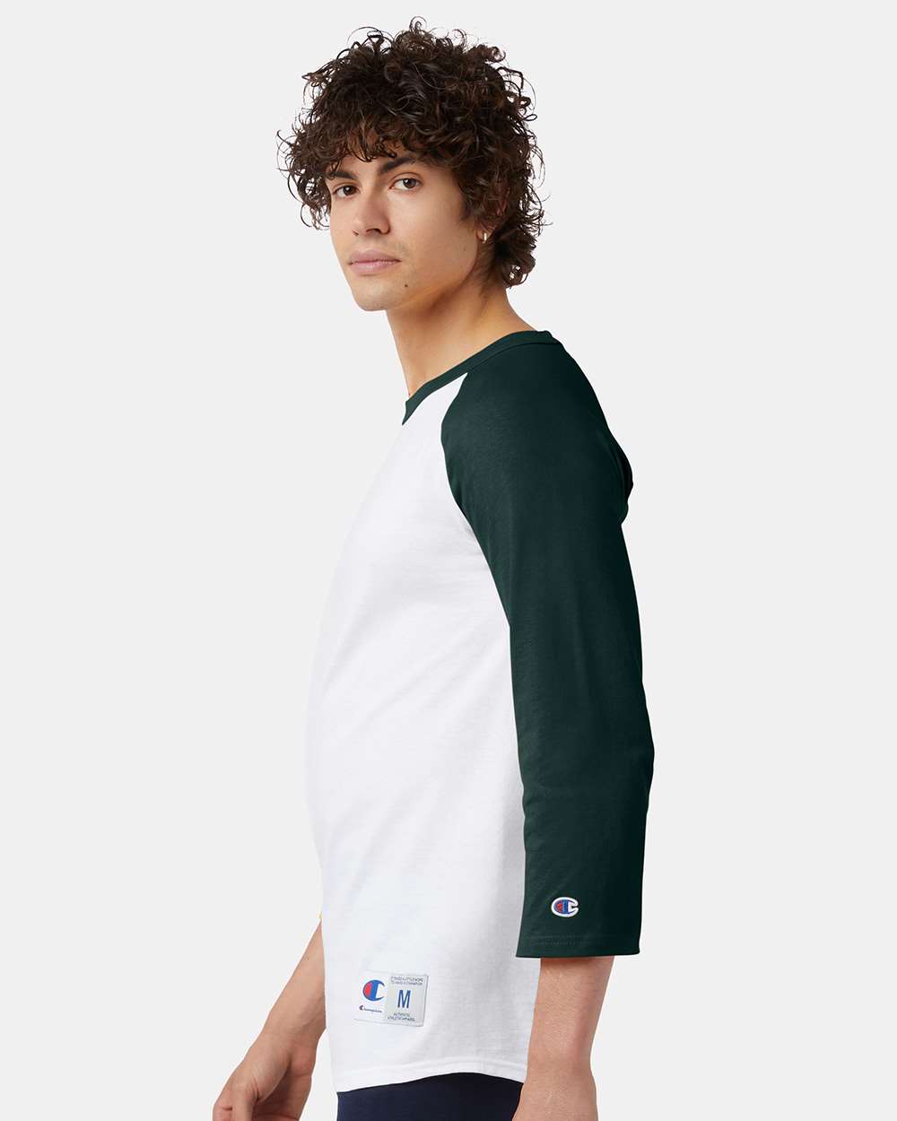 Unisex Raglan Sleeve Baseball T-Shirt - OnModelSide - B04884193 - White/ Dark Green