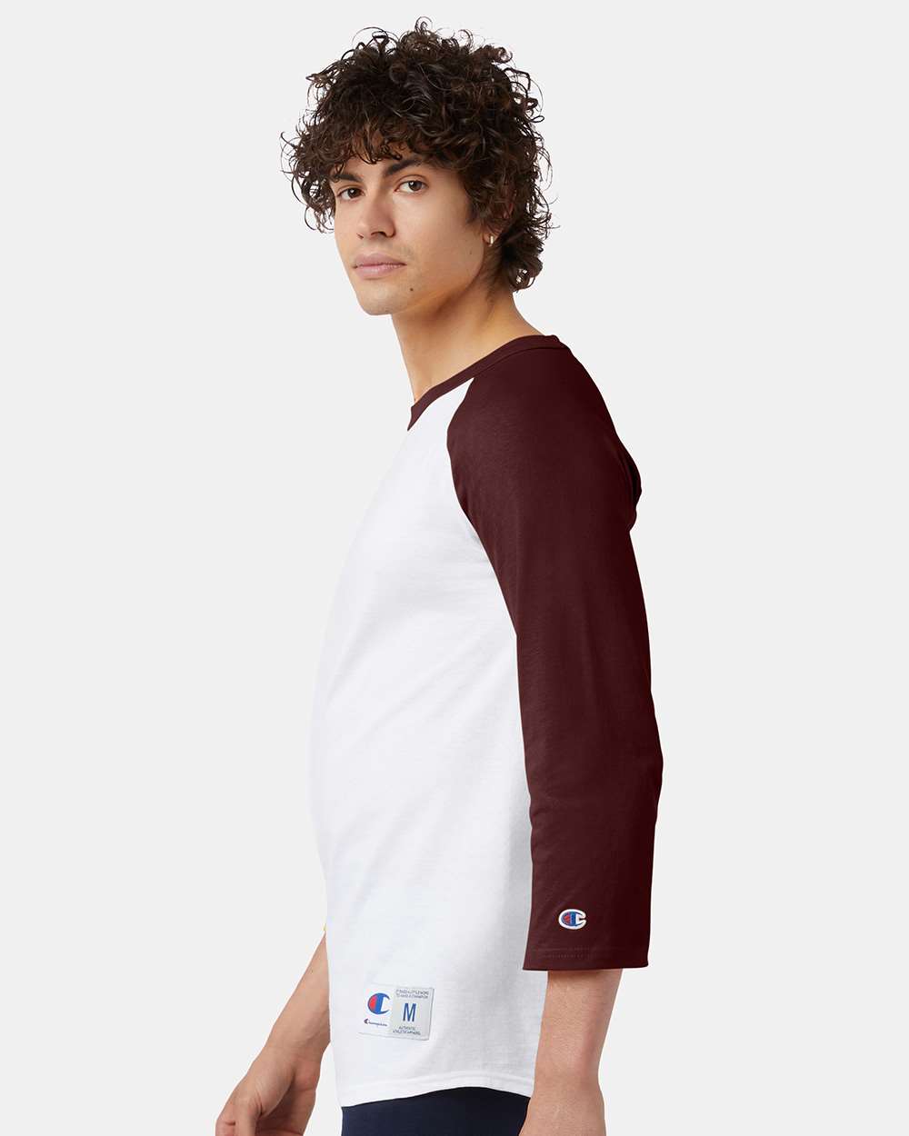 Unisex Raglan Sleeve Baseball T-Shirt - OnModelSide - B04884533 - White/ Maroon