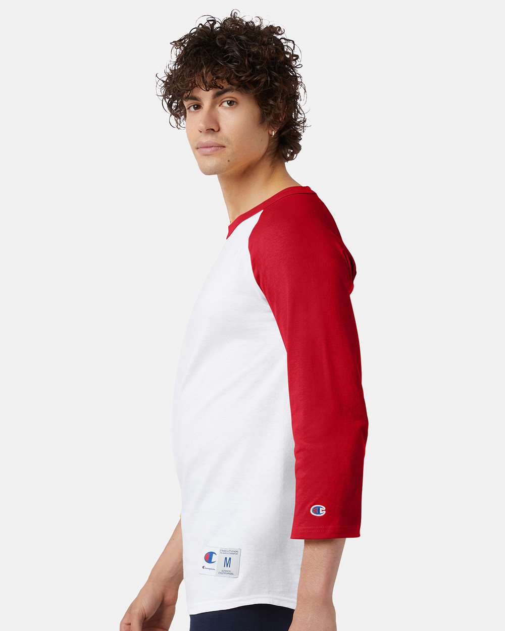 Unisex Raglan Sleeve Baseball T-Shirt - OnModelSide - B04884713 - White/ Scarlet