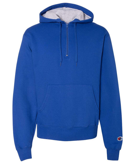 Men's Cotton Max Hooded Quarter-Zip Sweatshirt - Front - B21884753 - Athletic Royal