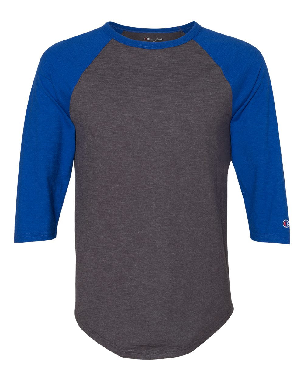 Unisex Premium Fashion Raglan Three-Quarter Sleeve Baseball T-Shirt - Front - B36284093 - Charcoal Heather/ Athletic Royal