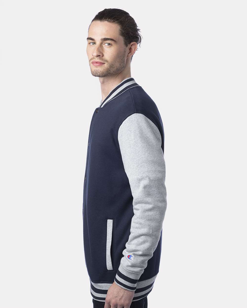 Unisex Bomber Jacket - OnModelSide - B63384658 - Navy/ Oxford Grey