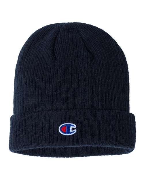 Ribbed Cuffed Beanie - Front - B03195100 - Navy