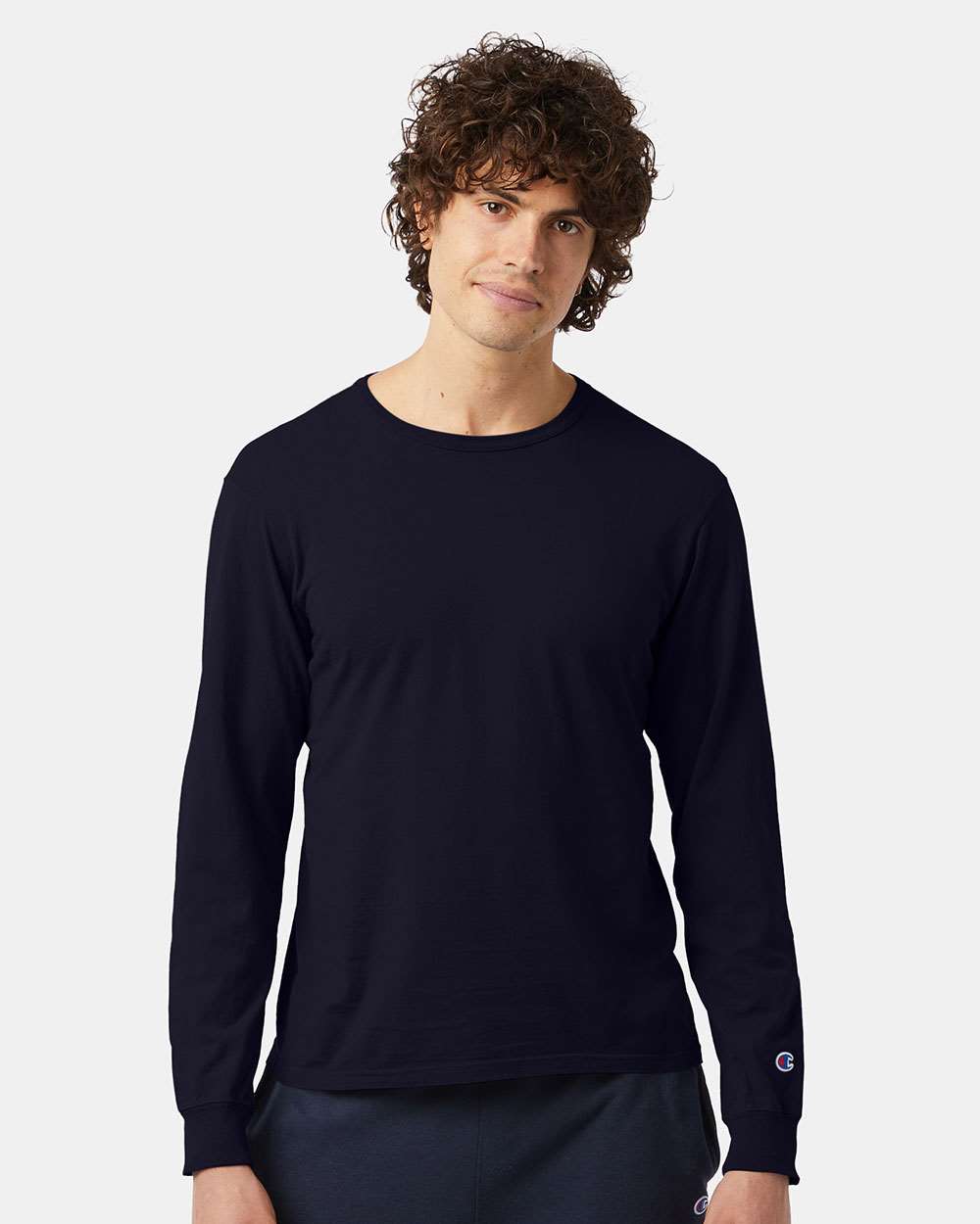 Unisex Garment-Dyed Long Sleeve T-Shirt - OnModelFront - B01384653 - Navy