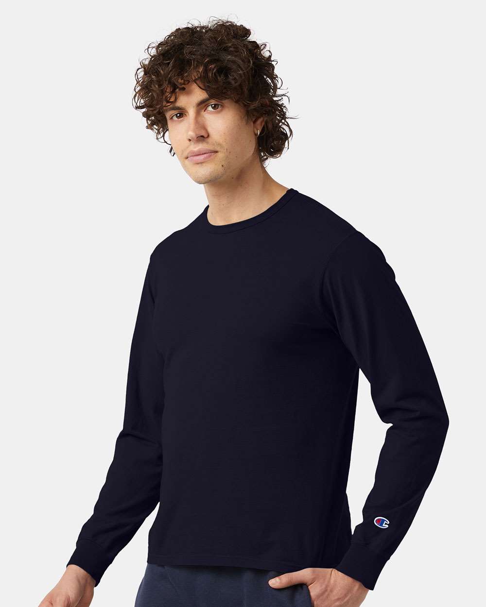 Unisex Garment-Dyed Long Sleeve T-Shirt - OnModelSide - B01384653 - Navy