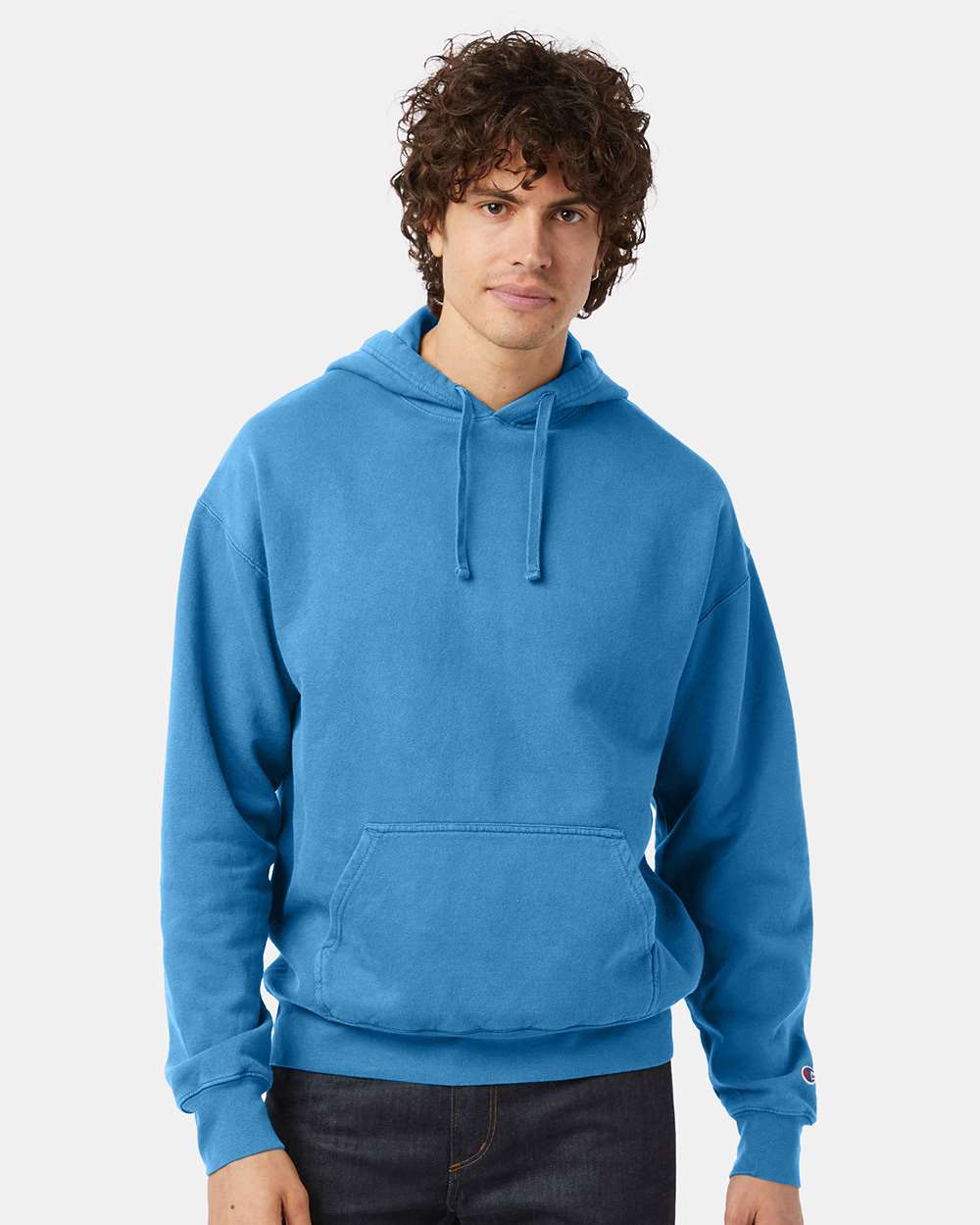 Unisex Garment-Dyed Hooded Sweatshirt - OnModelFront - B00584256 - Delicate Blue
