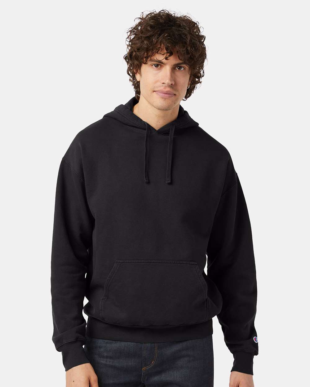 Unisex Garment-Dyed Hooded Sweatshirt - OnModelFront - B00584503 - Black