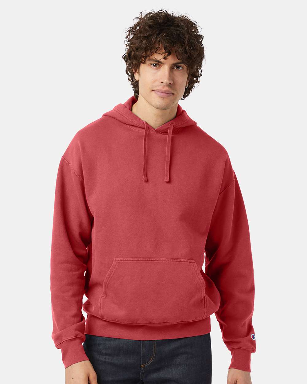 Unisex Garment-Dyed Hooded Sweatshirt - OnModelFront - B00584703 - Crimson