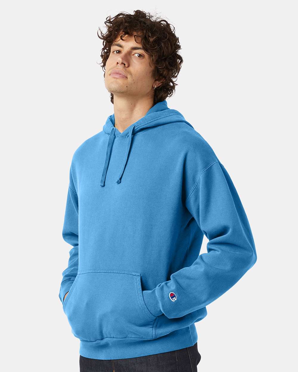Unisex Garment-Dyed Hooded Sweatshirt - OnModelSide - B00584256 - Delicate Blue