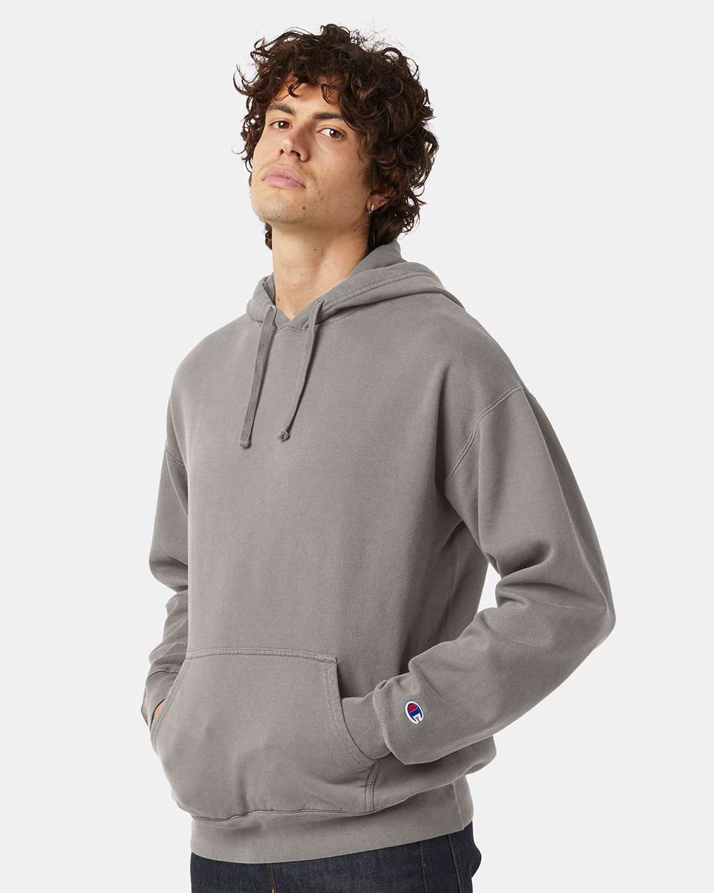 Unisex Garment-Dyed Hooded Sweatshirt - OnModelSide - B00584583 - Concrete
