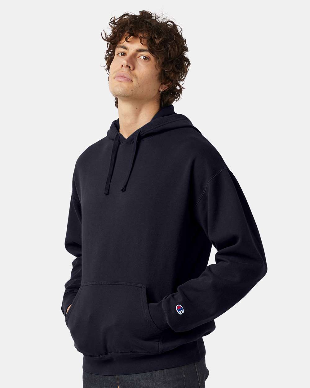 Unisex Garment-Dyed Hooded Sweatshirt - OnModelSide - B00584657 - Navy