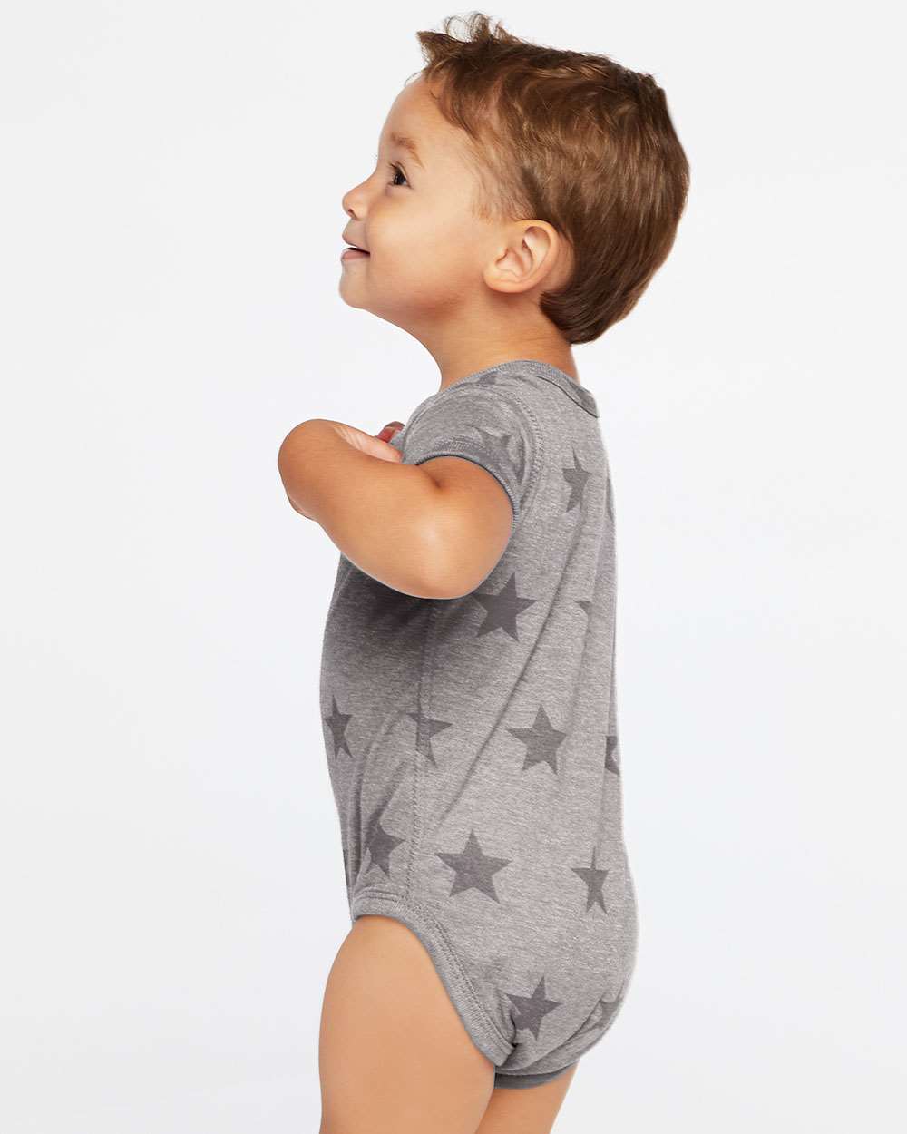 Infant Star Print Bodysuit - OnModelSide - B04738581 - Granite Heather Star