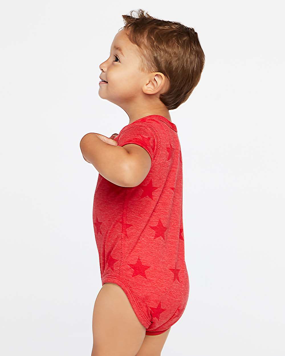 Infant Star Print Bodysuit - OnModelSide - B04738701 - Red Star