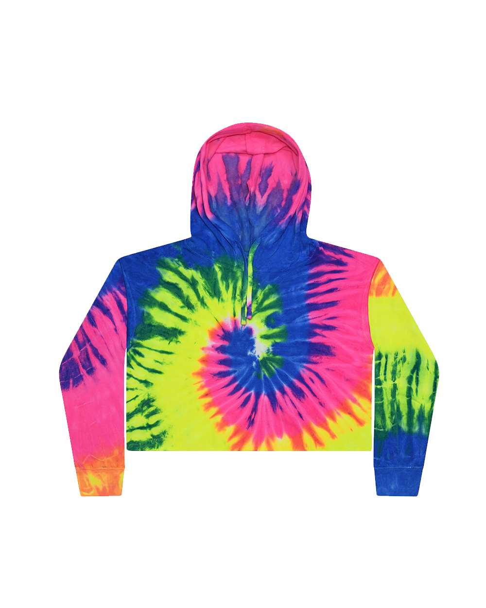 Women's Tie-Dyed Crop Hooded Sweatshirt - Front - B10502252 - Neon Rainbow