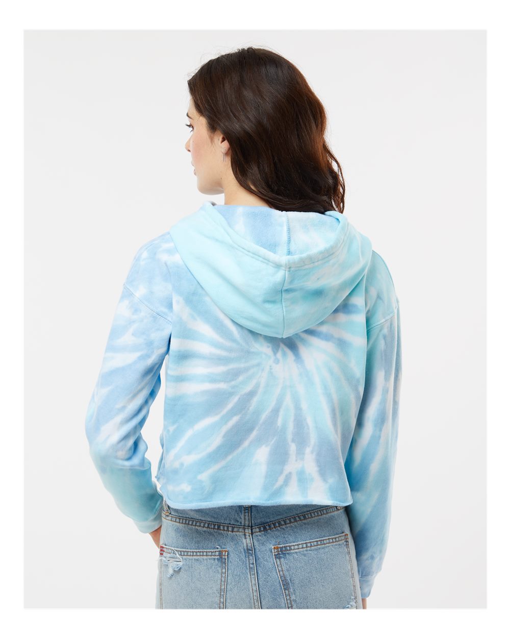 Women's Tie-Dyed Crop Hooded Sweatshirt - OnModelBack - B10502062 - Lagoon