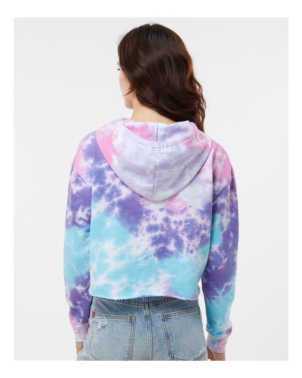 Women's Tie-Dyed Crop Hooded Sweatshirt - OnModelBack - B10502302 - Cotton Candy