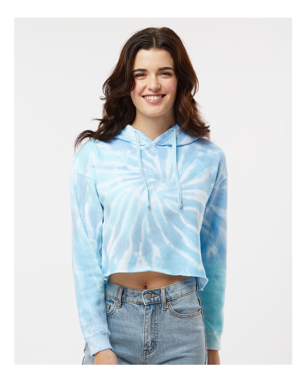 Women's Tie-Dyed Crop Hooded Sweatshirt - OnModelFront - B10502062 - Lagoon