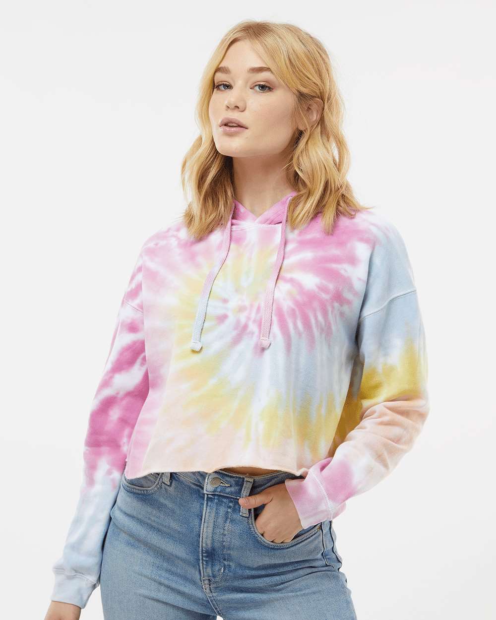 Women's Tie-Dyed Crop Hooded Sweatshirt - OnModelFront - B10502272 - Desert Rose