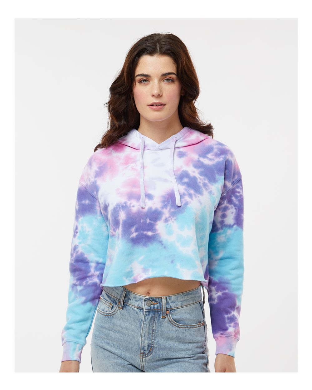 Women's Tie-Dyed Crop Hooded Sweatshirt - OnModelFront - B10502302 - Cotton Candy