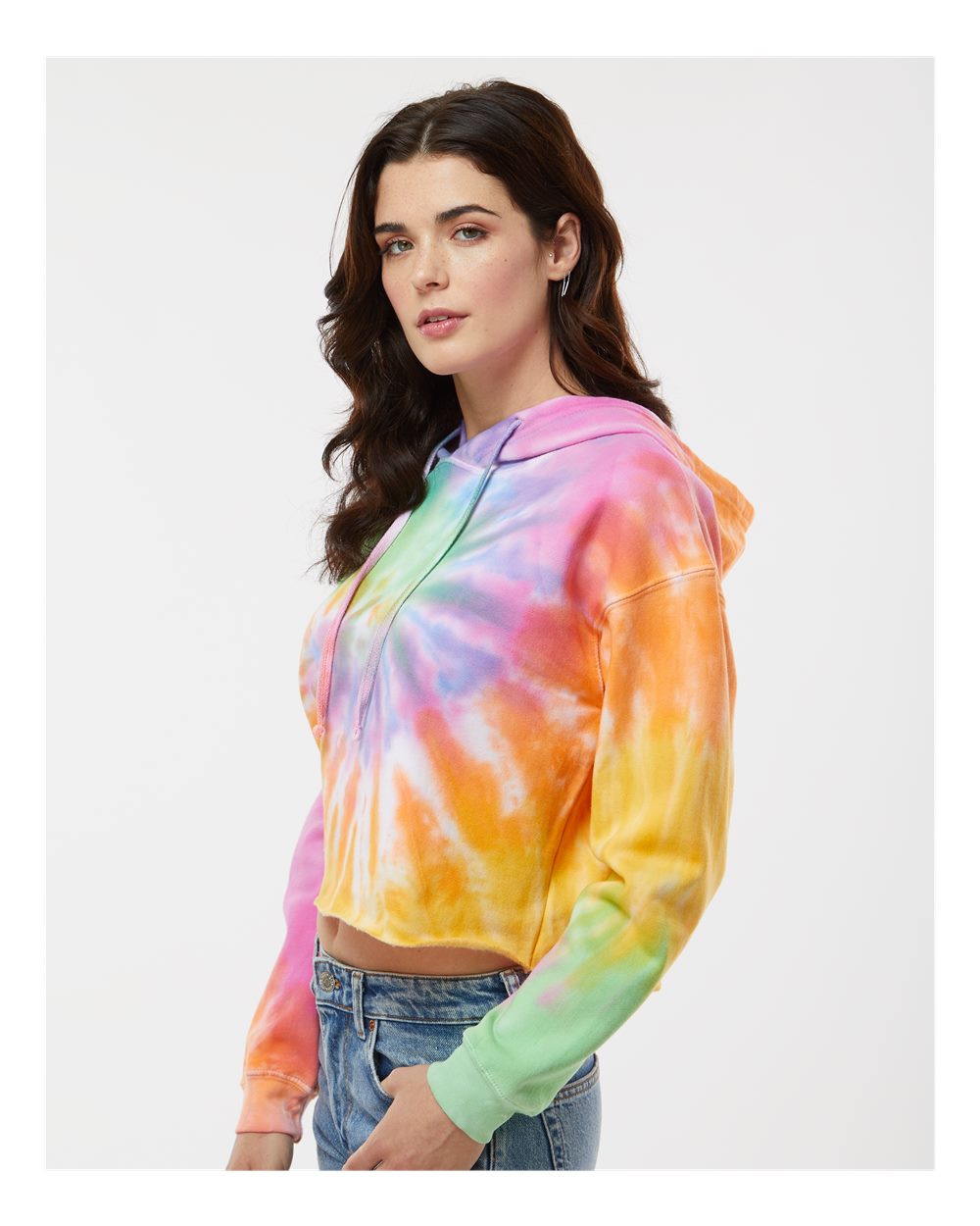 Women's Tie-Dyed Crop Hooded Sweatshirt - OnModelSide - B10502022 - Eternity