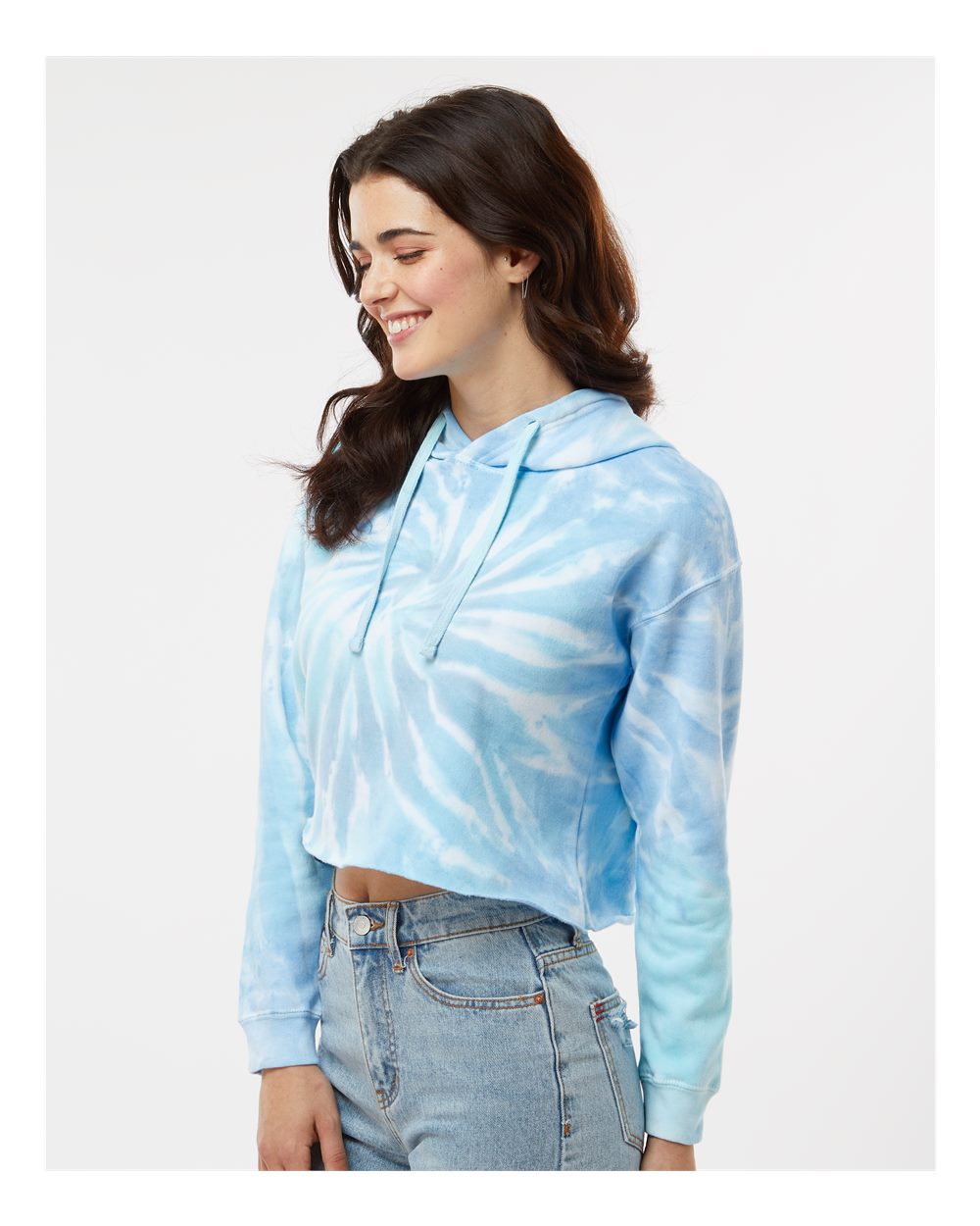 Women's Tie-Dyed Crop Hooded Sweatshirt - OnModelSide - B10502062 - Lagoon