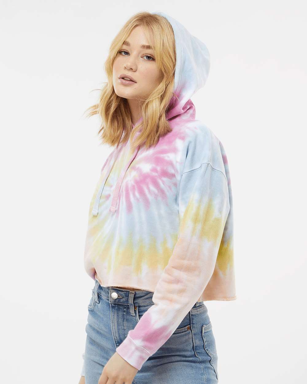 Women's Tie-Dyed Crop Hooded Sweatshirt - OnModelSide - B10502272 - Desert Rose